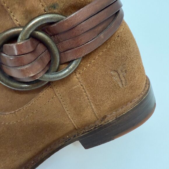 Frye Shirley Multi Strap Tall Harness Boot Brown Suede Leather Western Size 5.5 - Picture 8 of 16